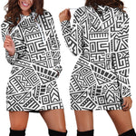 Grey And White Aztec Pattern Print Hoodie Dress GearFrost