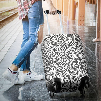 Grey And White Aztec Pattern Print Luggage Cover GearFrost