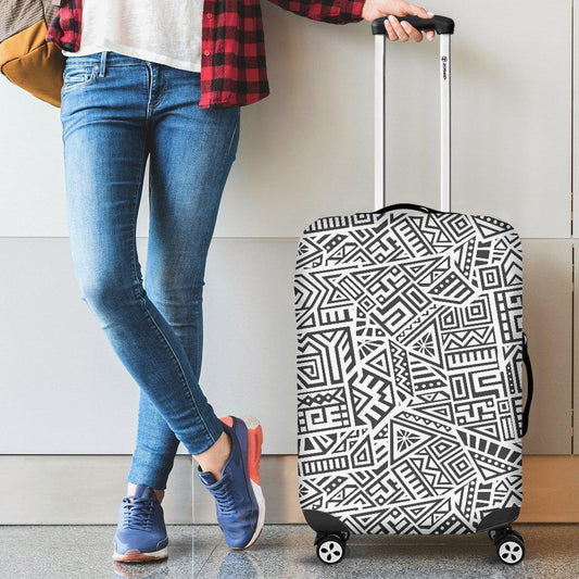 Grey And White Aztec Pattern Print Luggage Cover GearFrost