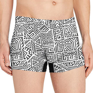 Grey And White Aztec Pattern Print Men's Boxer Briefs