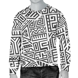 Grey And White Aztec Pattern Print Men's Crewneck Sweatshirt GearFrost