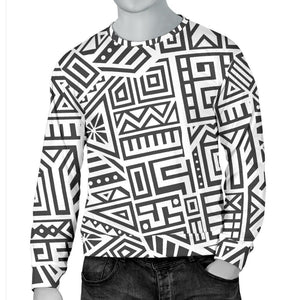 Grey And White Aztec Pattern Print Men's Crewneck Sweatshirt GearFrost