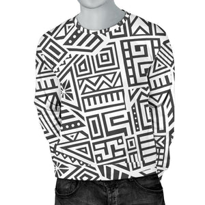 Grey And White Aztec Pattern Print Men's Crewneck Sweatshirt GearFrost