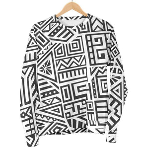 Grey And White Aztec Pattern Print Men's Crewneck Sweatshirt GearFrost