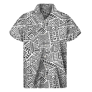 Grey And White Aztec Pattern Print Men's Short Sleeve Shirt