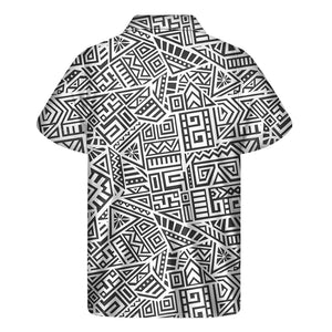 Grey And White Aztec Pattern Print Men's Short Sleeve Shirt