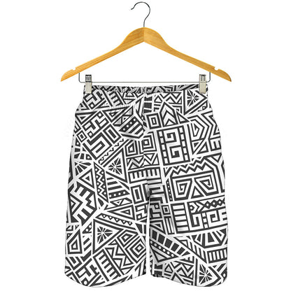 Grey And White Aztec Pattern Print Men's Shorts