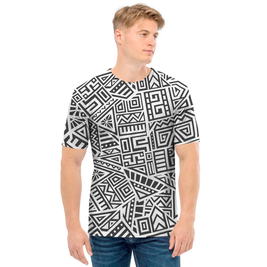 Grey And White Aztec Pattern Print Men's T-Shirt
