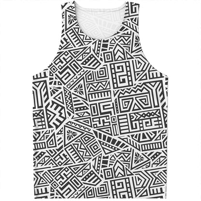 Grey And White Aztec Pattern Print Men's Tank Top