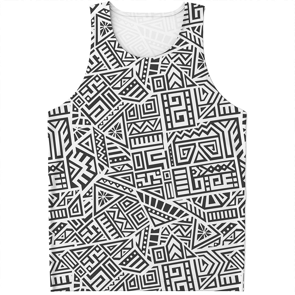 Grey And White Aztec Pattern Print Men's Tank Top