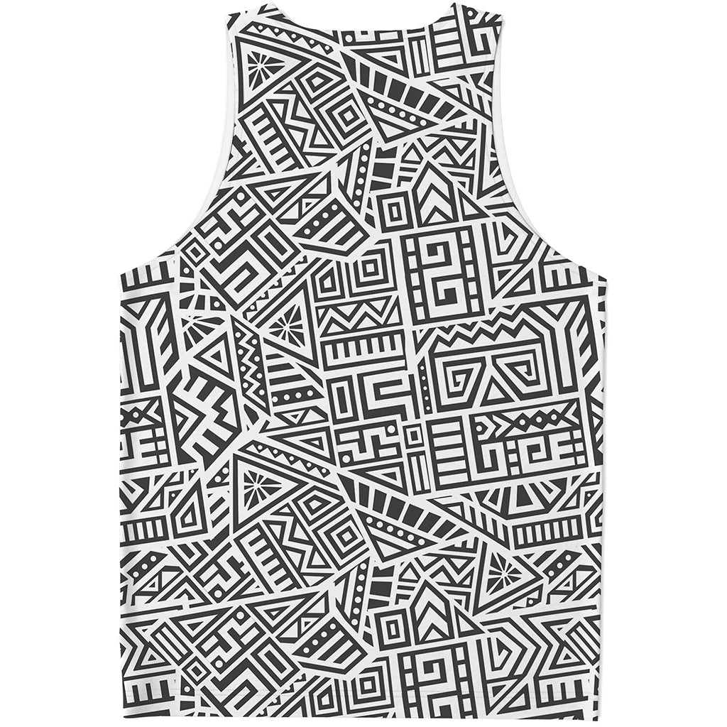 Grey And White Aztec Pattern Print Men's Tank Top