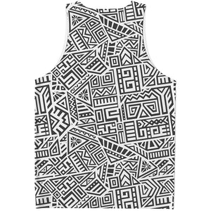 Grey And White Aztec Pattern Print Men's Tank Top