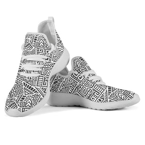 Grey And White Aztec Pattern Print Mesh Knit Shoes GearFrost