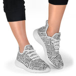 Grey And White Aztec Pattern Print Mesh Knit Shoes GearFrost