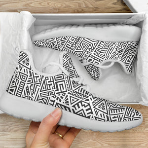 Grey And White Aztec Pattern Print Mesh Knit Shoes GearFrost