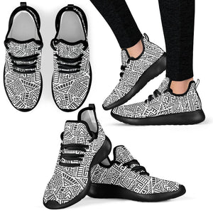 Grey And White Aztec Pattern Print Mesh Knit Shoes GearFrost