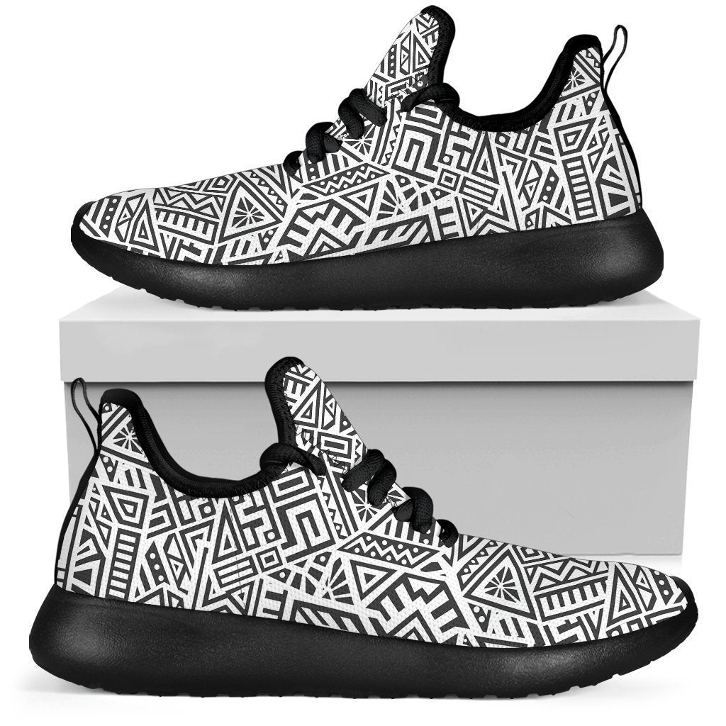 Grey And White Aztec Pattern Print Mesh Knit Shoes GearFrost