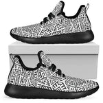 Grey And White Aztec Pattern Print Mesh Knit Shoes GearFrost