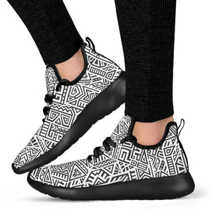 Grey And White Aztec Pattern Print Mesh Knit Shoes GearFrost