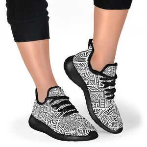 Grey And White Aztec Pattern Print Mesh Knit Shoes GearFrost