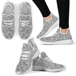 Grey And White Aztec Pattern Print Mesh Knit Shoes GearFrost