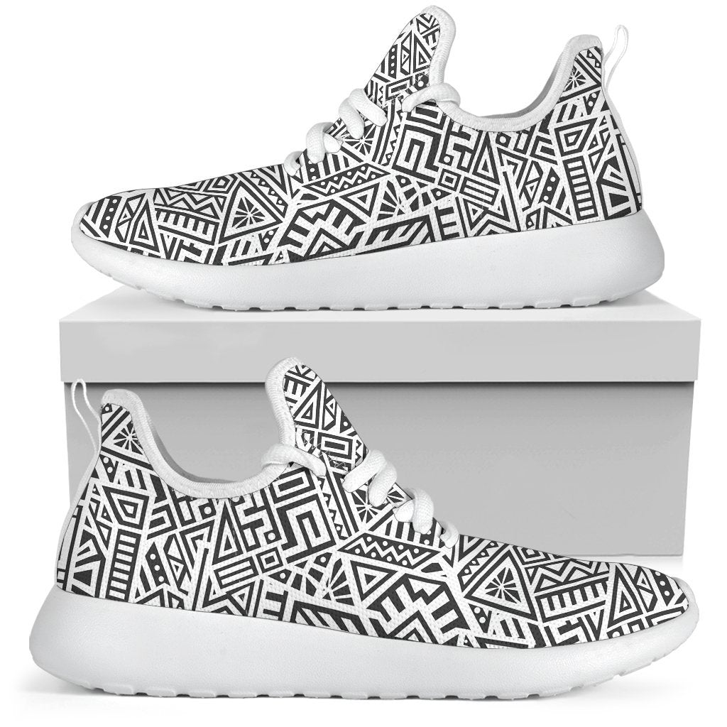 Grey And White Aztec Pattern Print Mesh Knit Shoes GearFrost