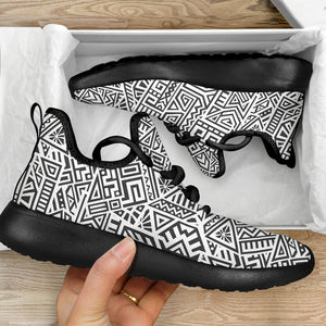 Grey And White Aztec Pattern Print Mesh Knit Shoes GearFrost