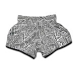 Grey And White Aztec Pattern Print Muay Thai Boxing Shorts
