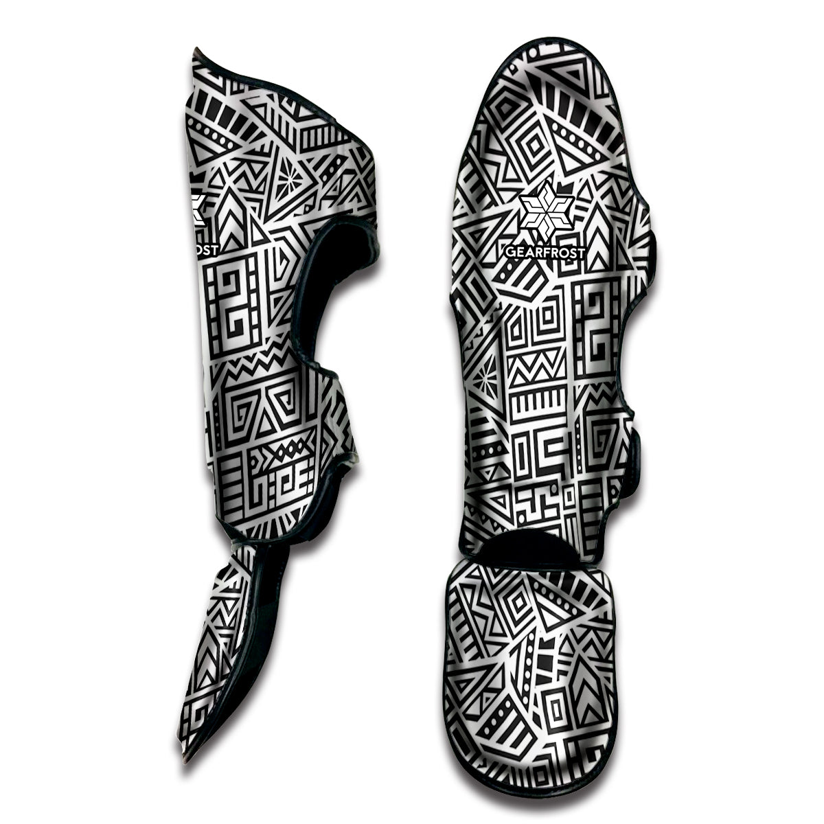 Grey And White Aztec Pattern Print Muay Thai Shin Guard