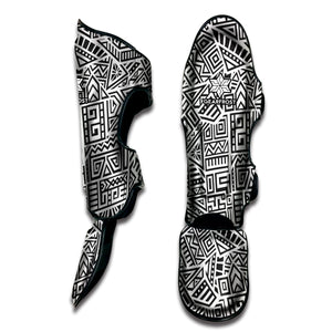 Grey And White Aztec Pattern Print Muay Thai Shin Guard