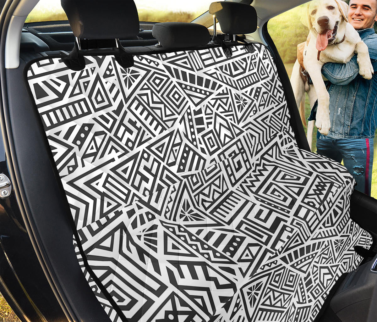 Grey And White Aztec Pattern Print Pet Car Back Seat Cover