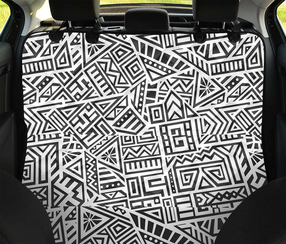 Grey And White Aztec Pattern Print Pet Car Back Seat Cover