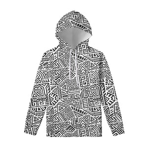 Grey And White Aztec Pattern Print Pullover Hoodie