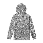 Grey And White Aztec Pattern Print Pullover Hoodie