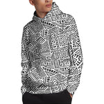 Grey And White Aztec Pattern Print Pullover Hoodie