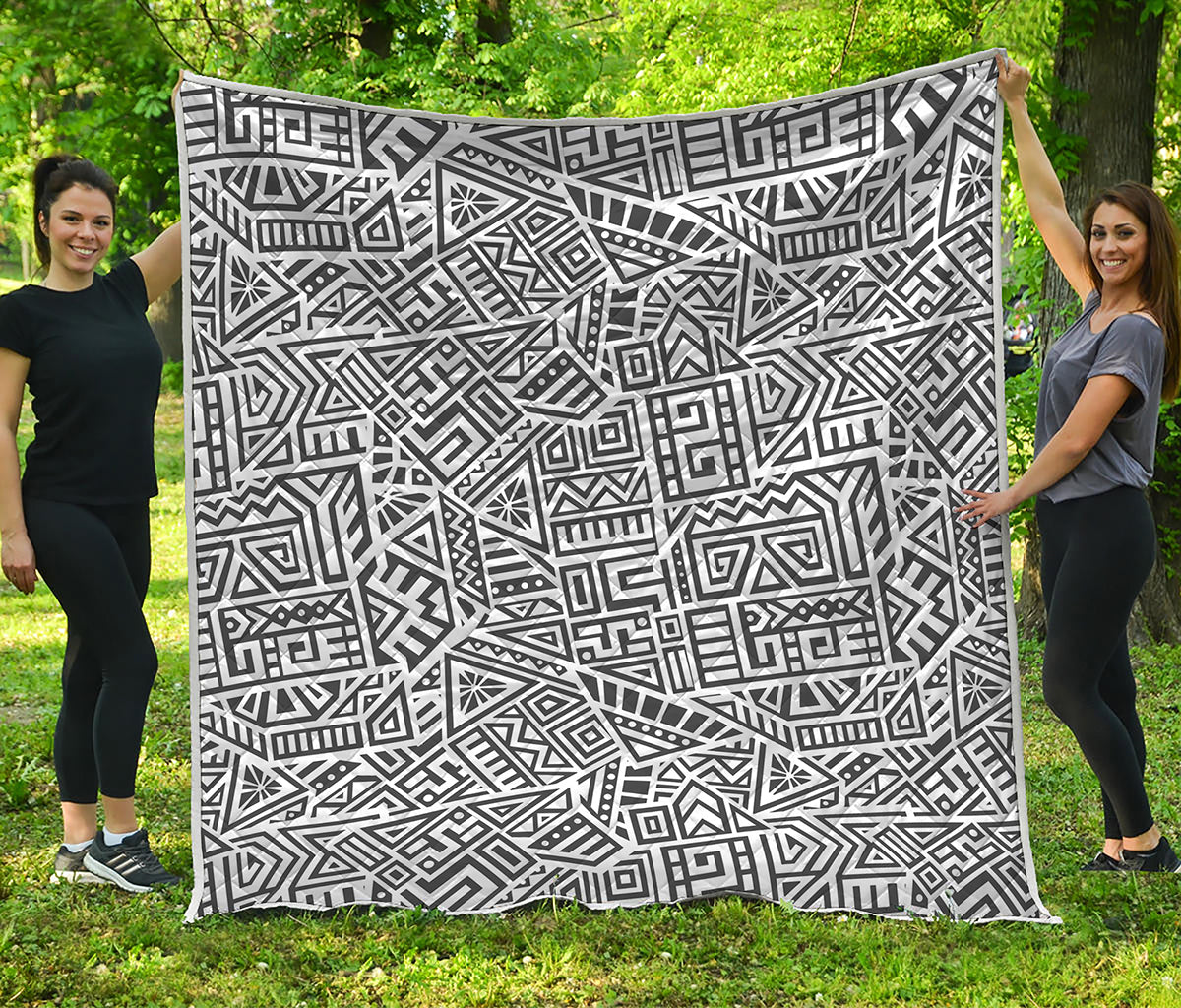 Grey And White Aztec Pattern Print Quilt