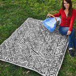 Grey And White Aztec Pattern Print Quilt