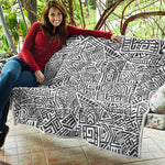 Grey And White Aztec Pattern Print Quilt