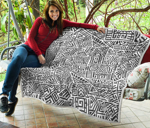 Grey And White Aztec Pattern Print Quilt