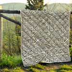 Grey And White Aztec Pattern Print Quilt