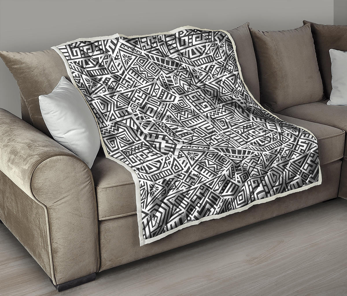 Grey And White Aztec Pattern Print Quilt