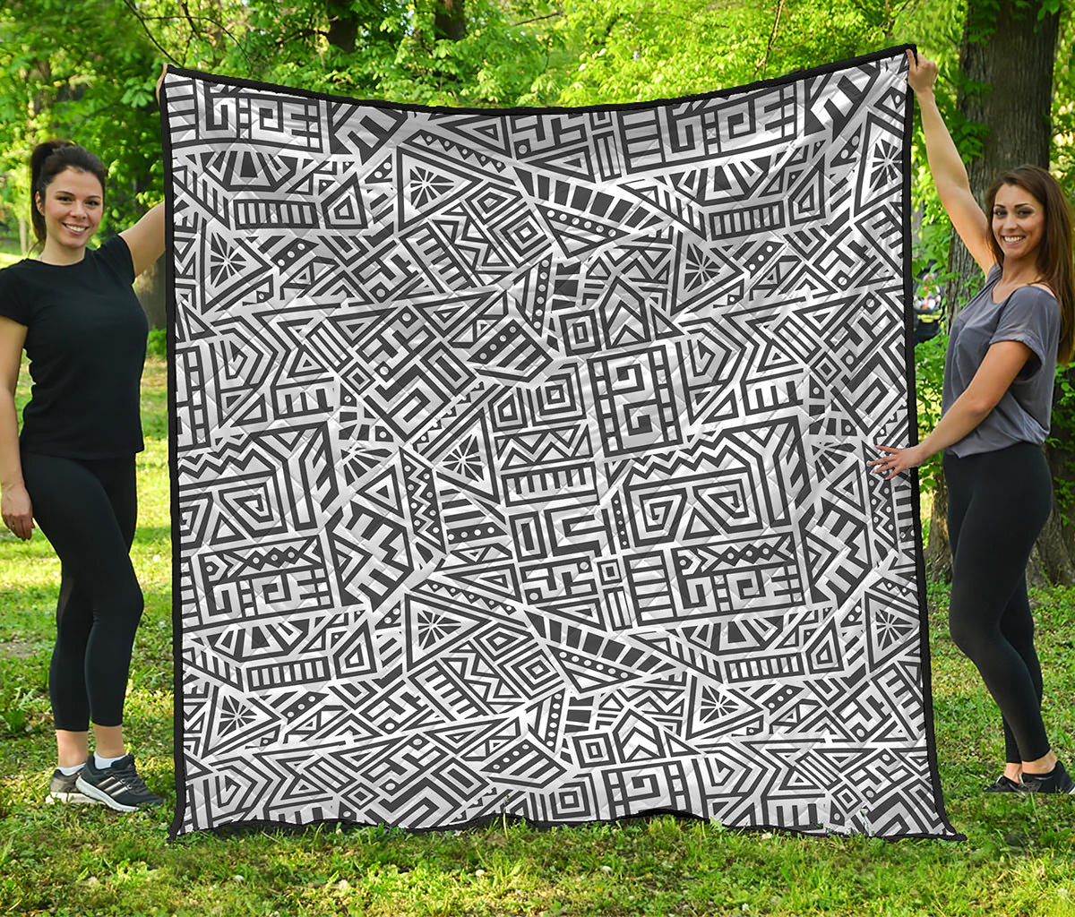 Grey And White Aztec Pattern Print Quilt