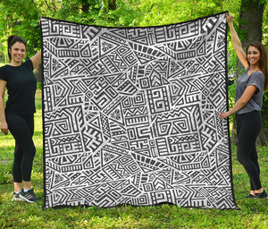 Grey And White Aztec Pattern Print Quilt