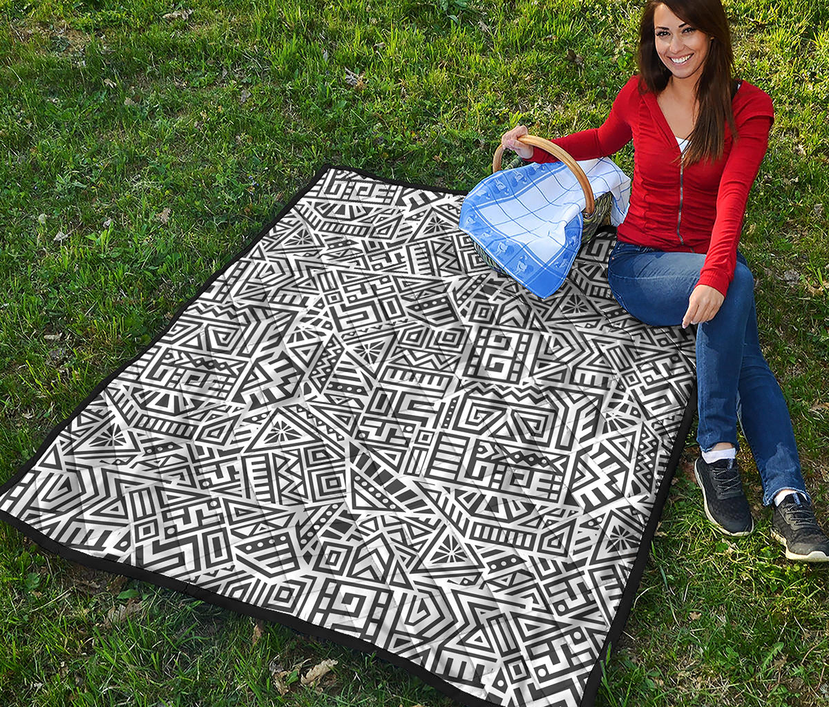 Grey And White Aztec Pattern Print Quilt