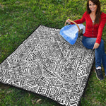 Grey And White Aztec Pattern Print Quilt