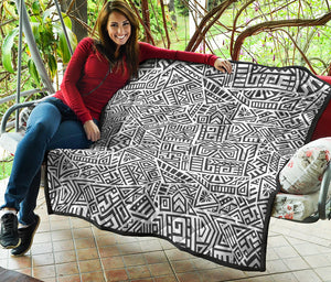 Grey And White Aztec Pattern Print Quilt