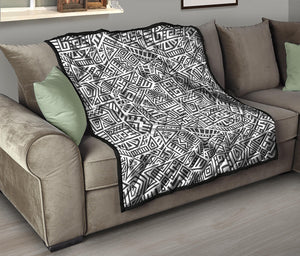 Grey And White Aztec Pattern Print Quilt