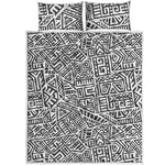 Grey And White Aztec Pattern Print Quilt Bed Set