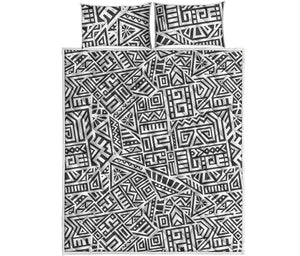 Grey And White Aztec Pattern Print Quilt Bed Set