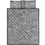 Grey And White Aztec Pattern Print Quilt Bed Set